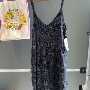 RVCA Navy & White Patterned Spaghetti-Strap Midi Dress